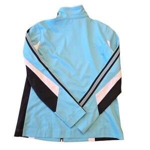 Womens M Blue Track Jacket Athletic Full Zip Athletic Jacket Sporty Stripes Teal